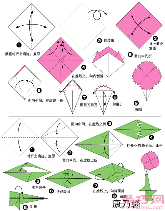 康乃馨简单手工折纸大全教程