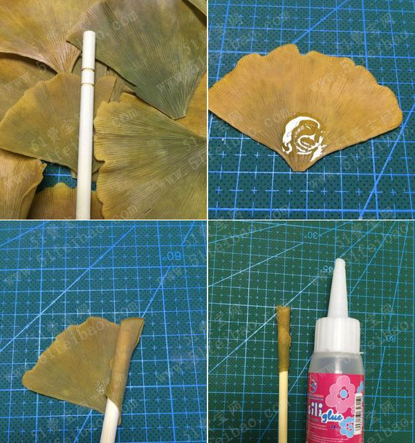 利用银杏叶子卷的DIY玫瑰花做法