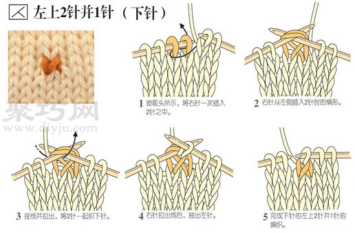 下针左上2针并1针的织法