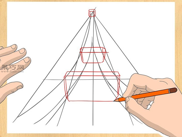 从底部仰望埃菲尔铁塔的画法步骤 10