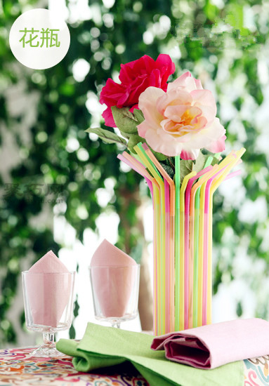 吸管创意手工制作 吸管DIY五彩装饰花瓶