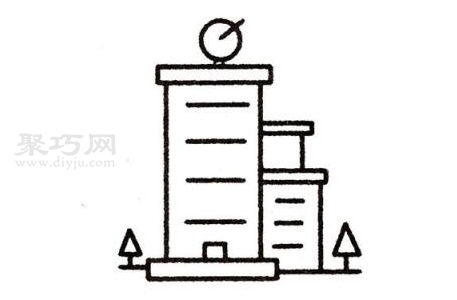 6步画电视台大楼 来学电视台大楼简笔画