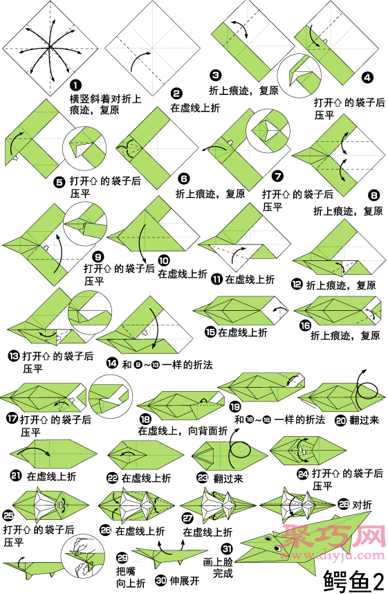 幼儿折纸简单鳄鱼折纸教程