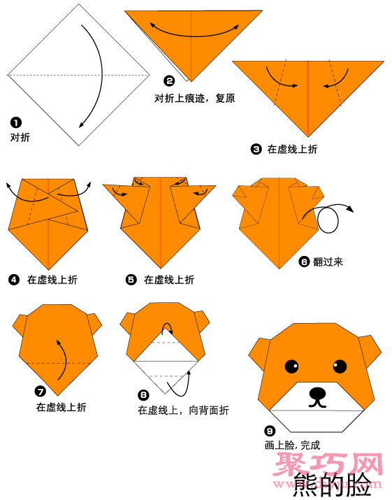 手工简单折纸小熊脸教程图解