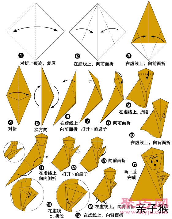 幼儿折纸双小猴子简单手工折纸大全