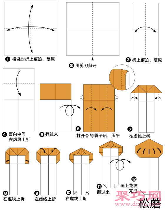 简单幼儿松菇手工折纸教程