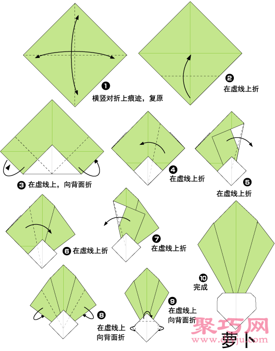 简单幼儿手工折纸教程-制作小萝卜