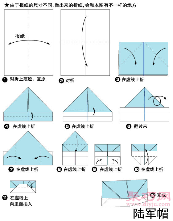 纸报手工折纸折陆军帽步骤图解 报纸折纸陆军帽的折法