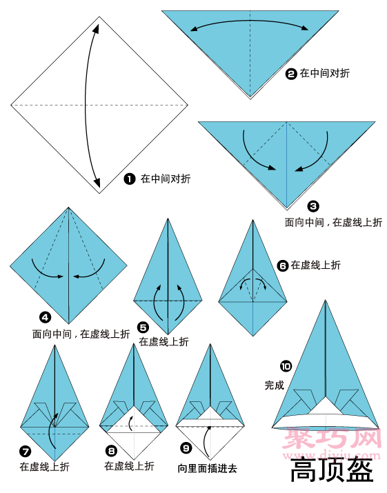 手工折纸尖头盔步骤图解 折纸尖头盔的折法