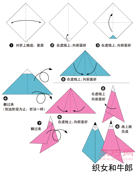 牛郎和织女的折法图解 教你怎么折纸牛郎织女