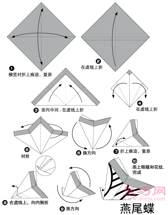 手工折纸燕尾蝶教程 燕尾蝶的折法图解